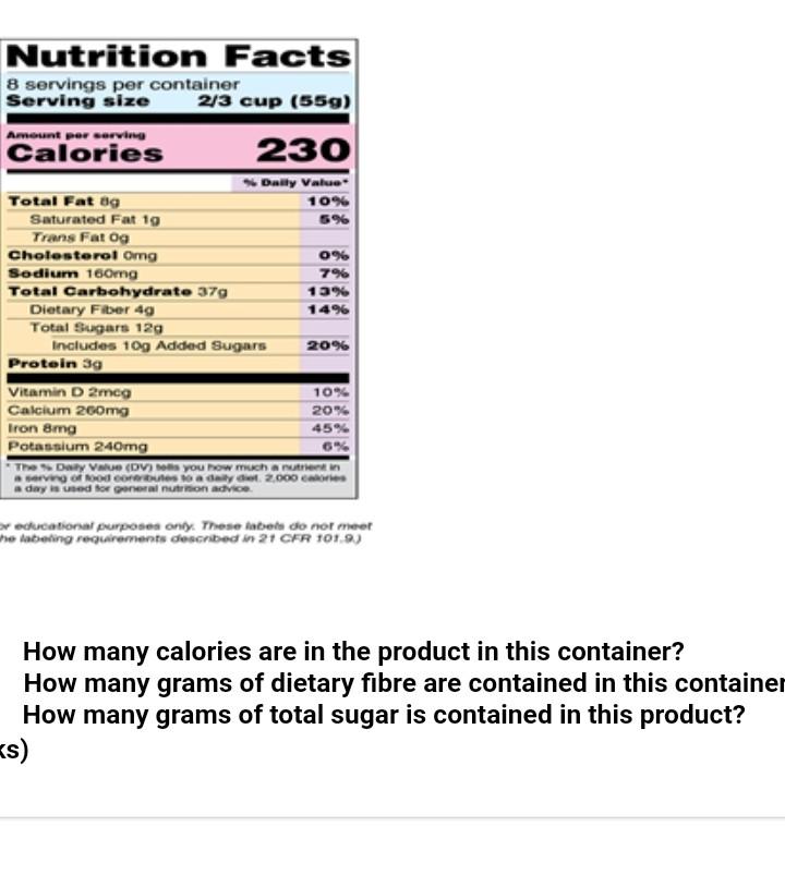 Solved Nutrition Facts 8 servings per container Serving size | Chegg.com