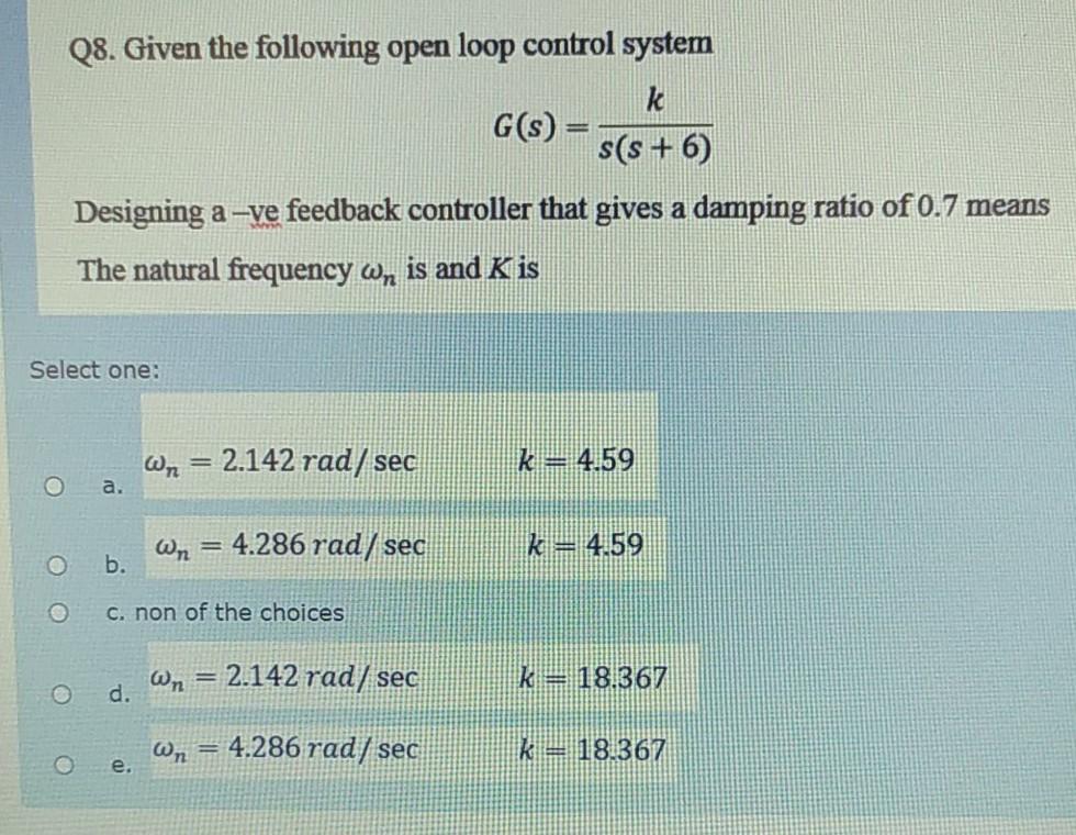 Solved Q8. Given the following open loop control system k | Chegg.com