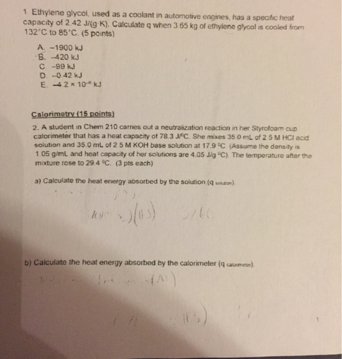 Solved 1 Ethylene glycol, used as a coolant in automotive | Chegg.com