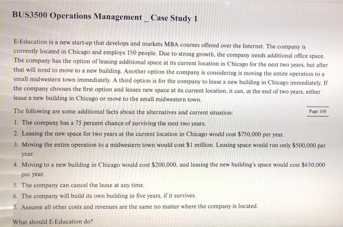 Solved BUS3500 Operations Management Case Study 1 | Chegg.com
