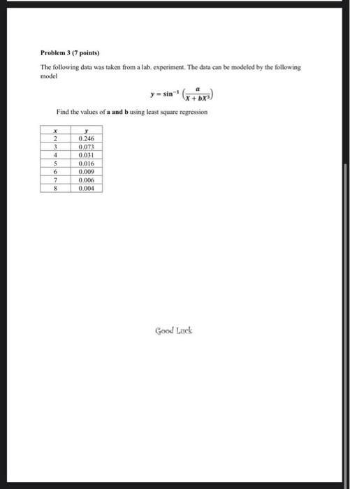 Solved Problem 3 (7 points) The following data was taken | Chegg.com