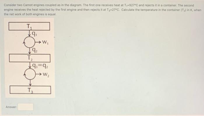 Solved Consider Two Carnot Engines Coupled As In The | Chegg.com