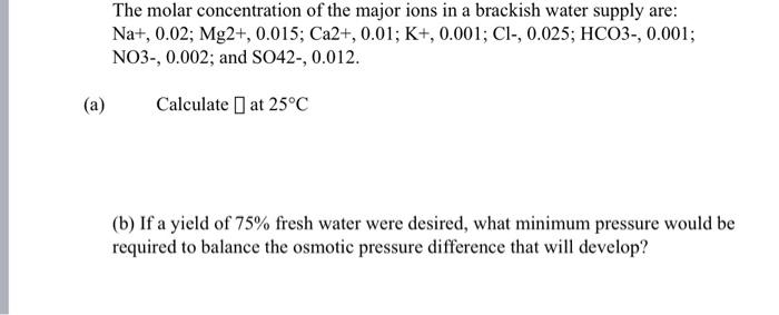 Solved The molar concentration of the major ions in a | Chegg.com