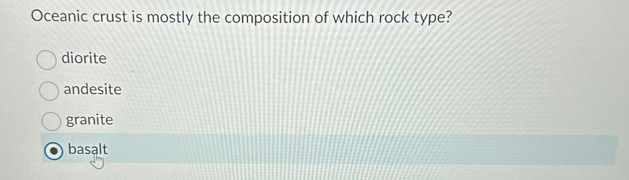 Solved Oceanic crust is mostly the composition of which rock | Chegg.com