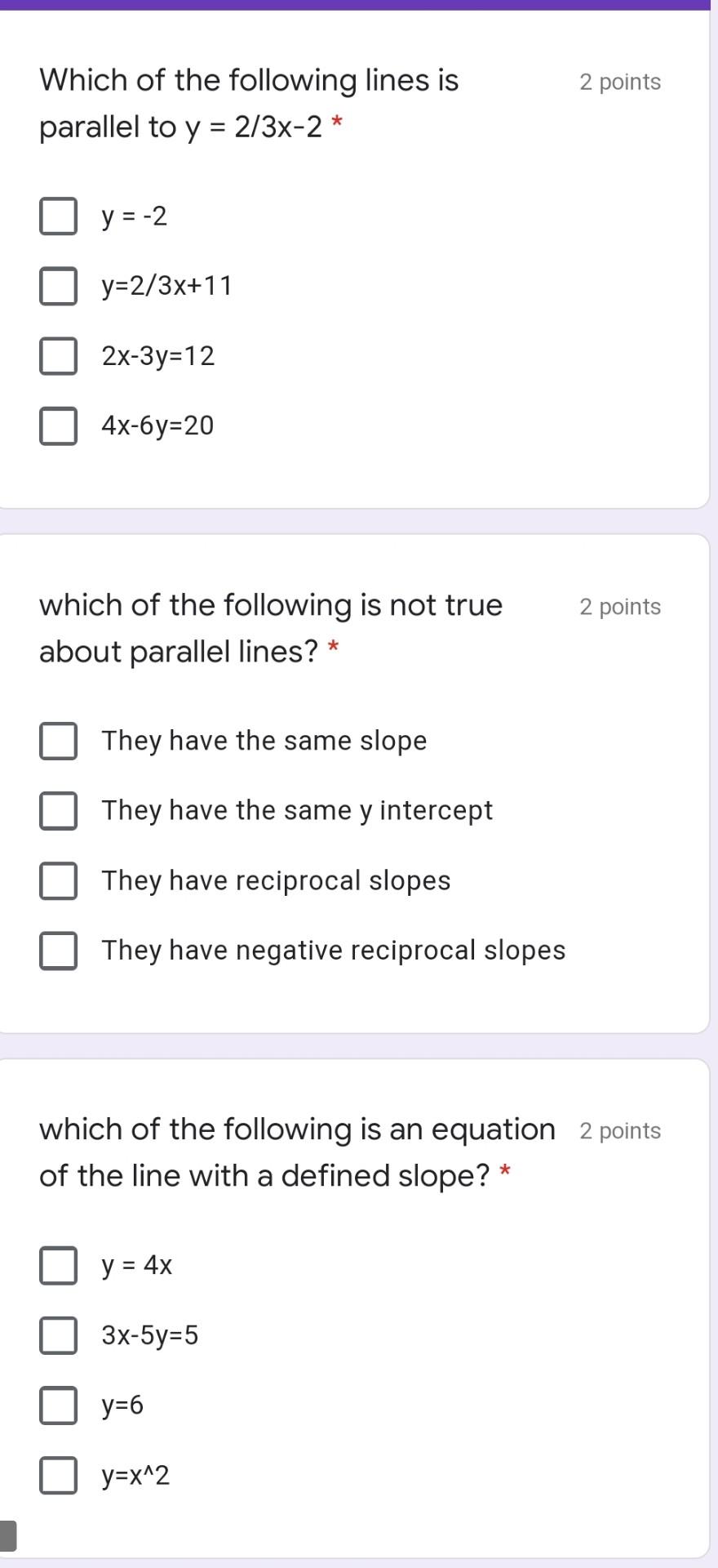 Solved 2 Points Which Of The Following Lines Is Parallel To Chegg Com