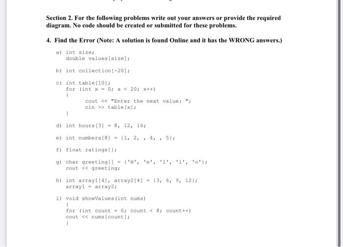 Solved Section 2. For The Following Problems Write Out Your | Chegg.com