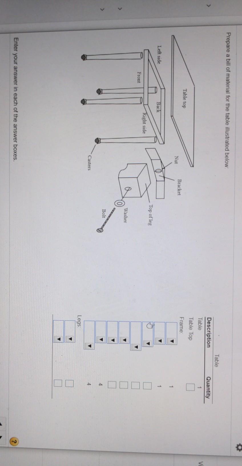 Solved Prepare a bill of material for the table illustrated 