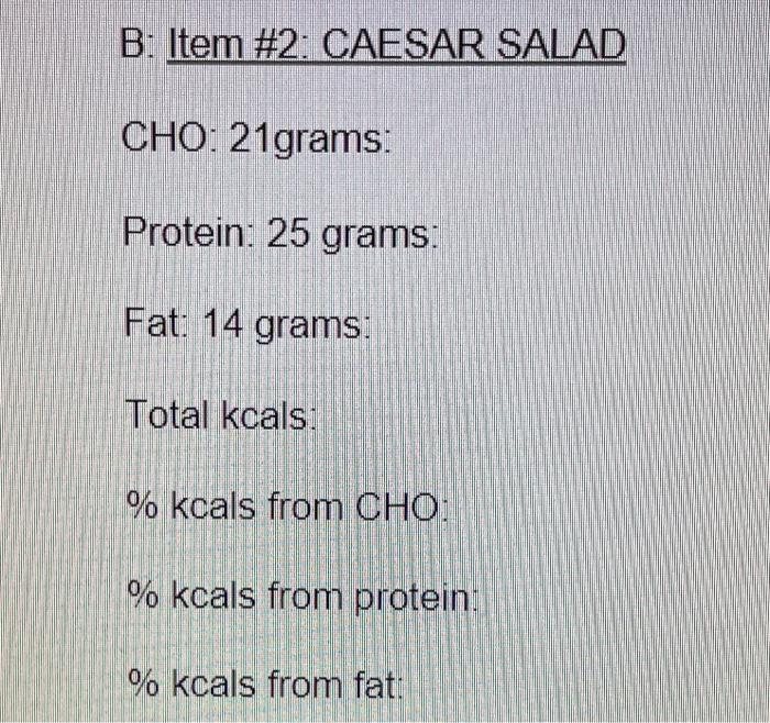 Solved Name 1. Calculate the of kcals and percentage of