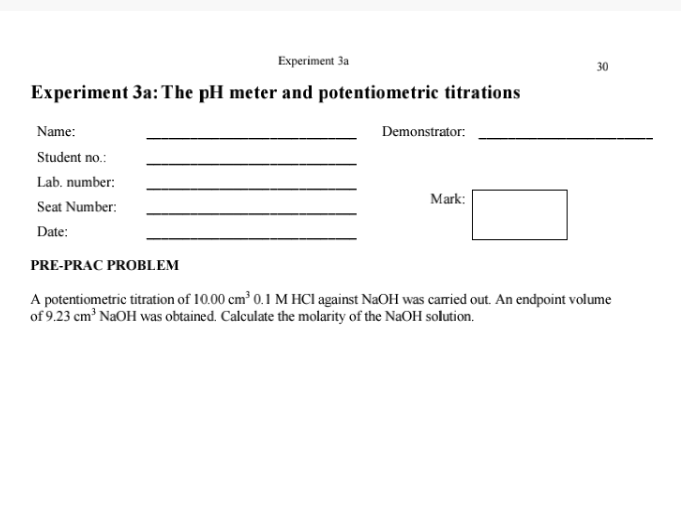Solved Experiment 3a: The pH meter and potentiometric | Chegg.com
