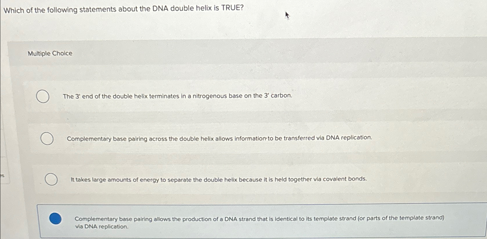 Solved Which of the following statements about the DNA | Chegg.com