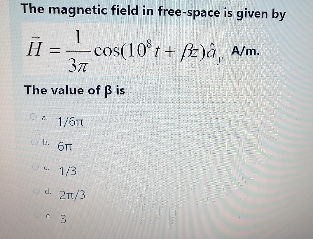 Solved The Magnetic Field In Free Space Is Given By 1 H C Chegg Com