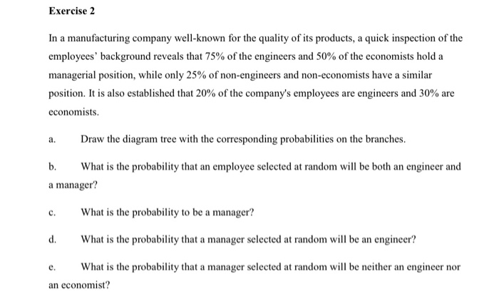 Solved Exercise 2 In A Manufacturing Company Well-known For | Chegg.com