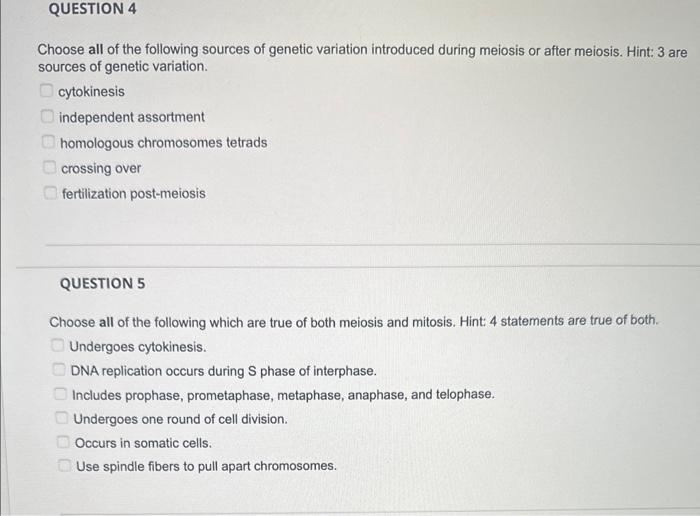 Solved Choose all of the following sources of genetic | Chegg.com