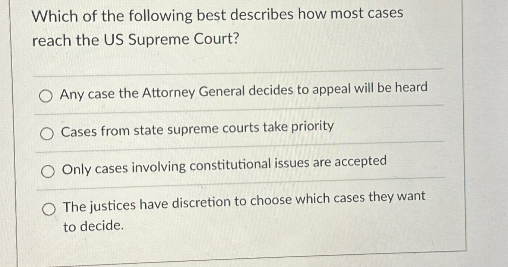 Most cases heard by the supreme court come clearance from