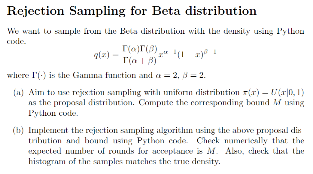 Rejection Sampling for Beta distributionWe want to | Chegg.com