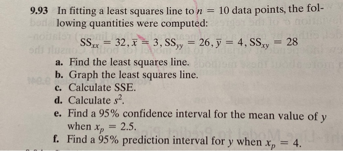Solved 9.93 In fitting a least squares line to n = 10 data | Chegg.com