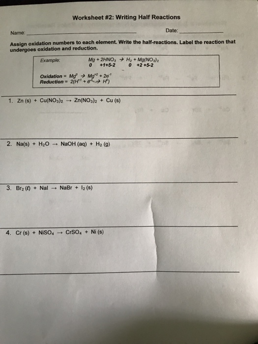 Worksheet #1: Redox Reactions Name _ Date Analyze the | Chegg.com