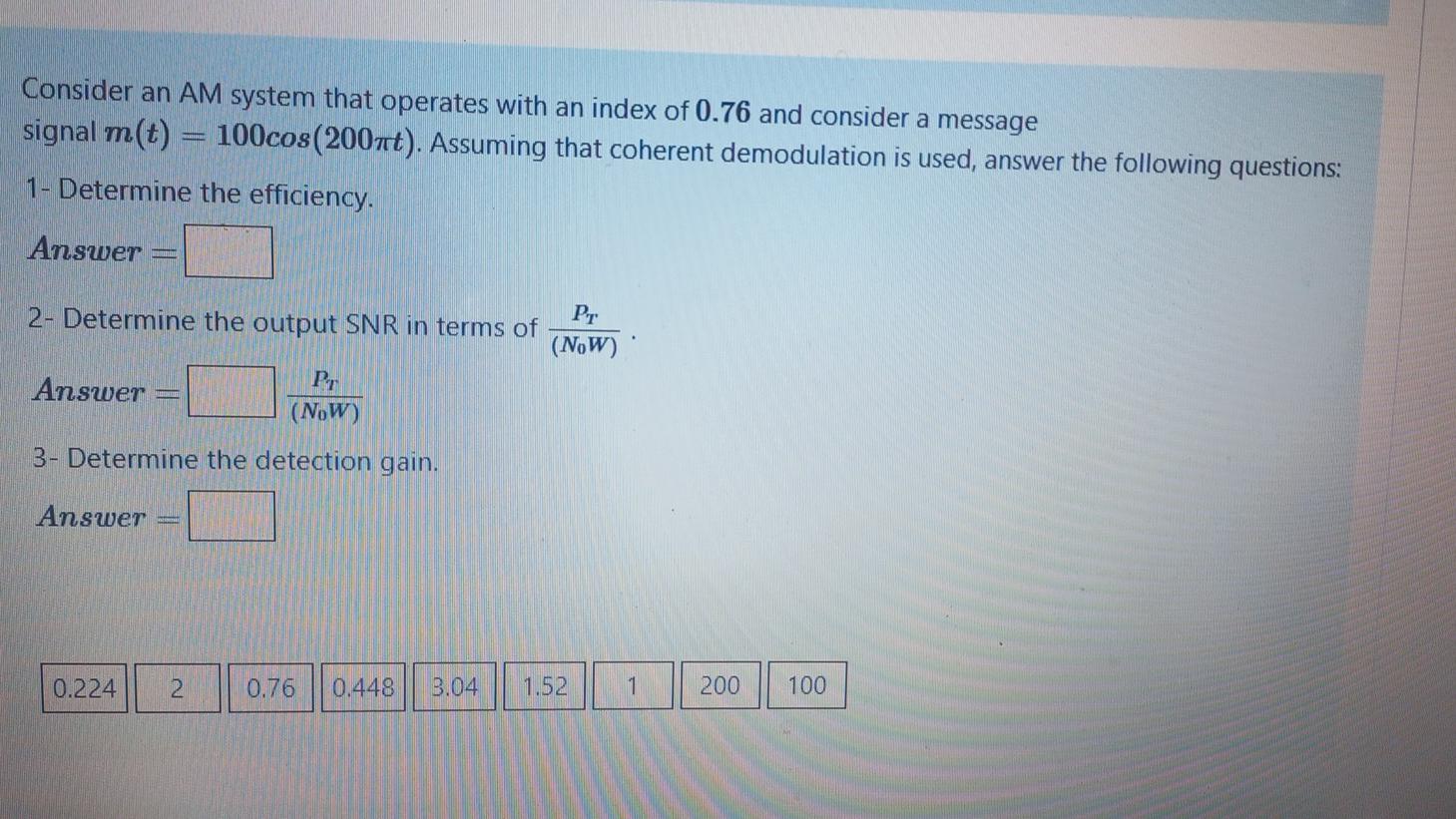 Solved Consider an AM system that operates with an index of | Chegg.com