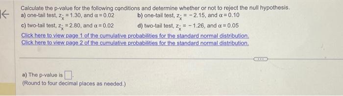 Solved Calculate the p-value for the following conditions | Chegg.com