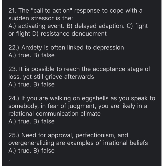 Solved 21. The "call to action" response to cope with a | Chegg.com