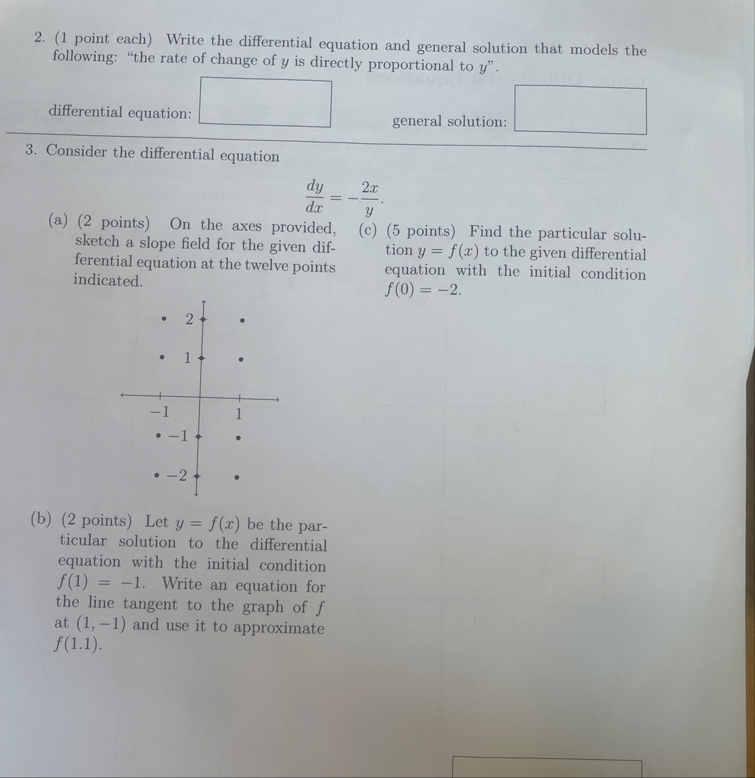 Solved (1 ﻿point each) ﻿Write the differential equation and | Chegg.com