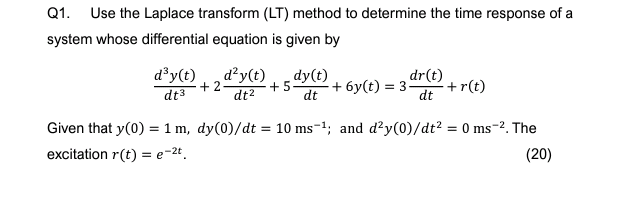 Solved Q1. ﻿Use the Laplace transform (LT) ﻿method to | Chegg.com