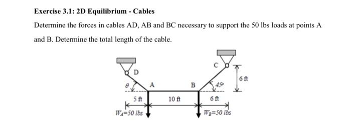 Solved Exercise 3.1: 2D Equilibrium - Cables Determine the | Chegg.com