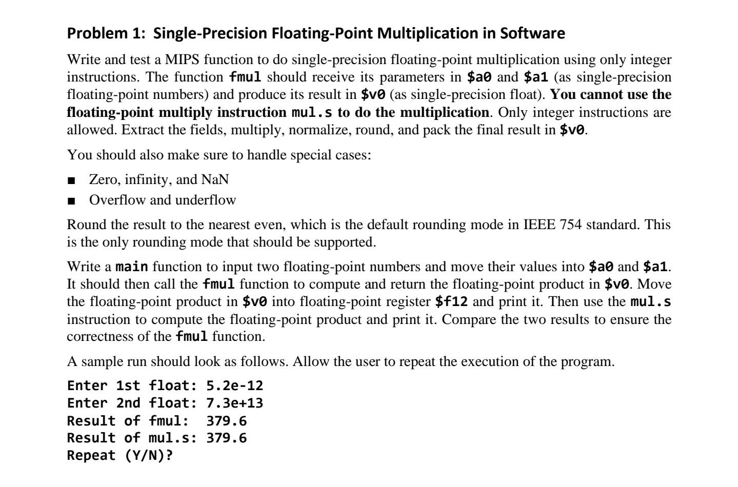 Solved Problem 1: Single-Precision Floating-Point | Chegg.com