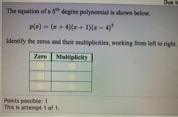Solved Due ir The equation of a 5th degree polynomial is | Chegg.com