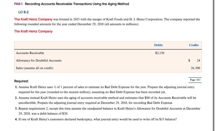 Solved PAB-1 Recording Accounts Receivable Transactions | Chegg.com