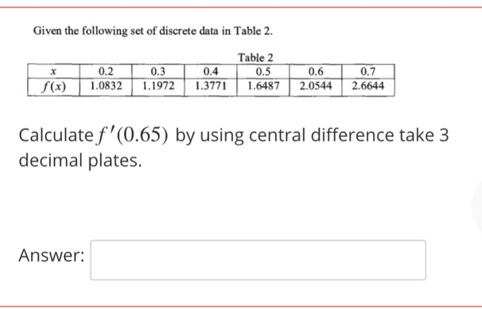 Solved Given the following set of discrete data in Table 2. | Chegg.com