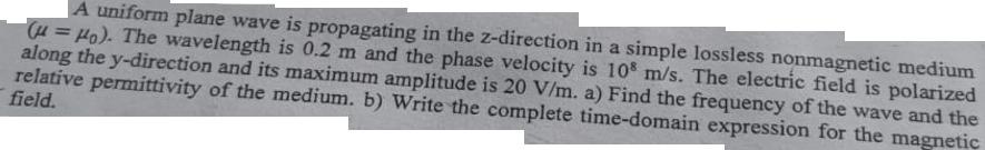 A uniform plane wave is propagating in the | Chegg.com
