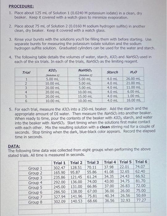 Solved QUANTITATIVE "Iodine Clock Reaction" How can