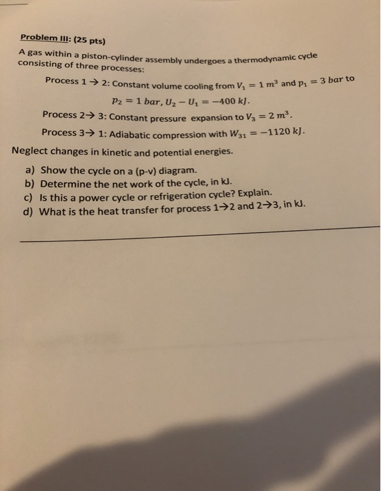 Solved undergoes a thermodynamic cycle and p = 3 bar to | Chegg.com