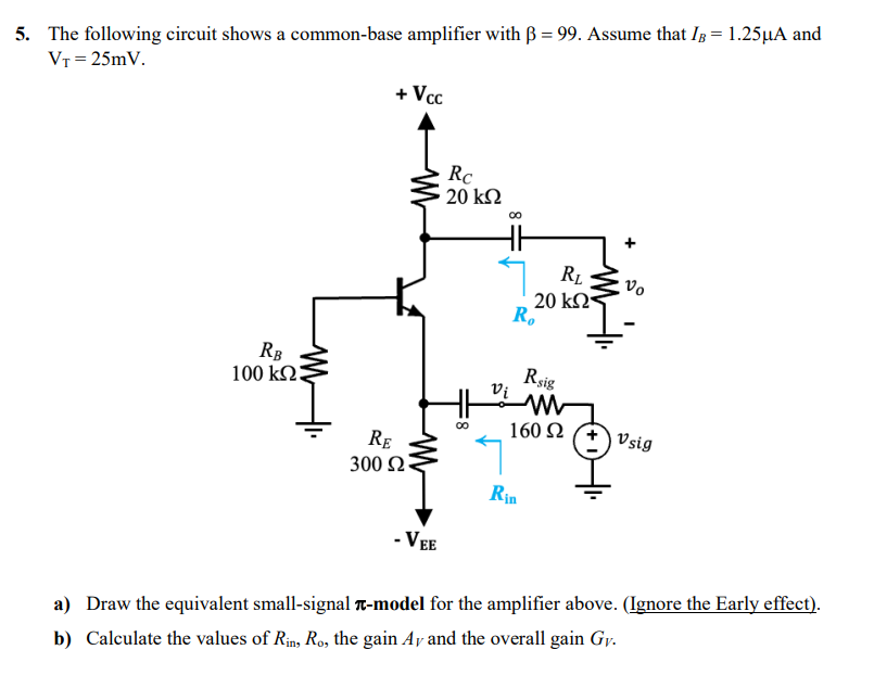 Solved The following circuit shows a common-base amplifier | Chegg.com