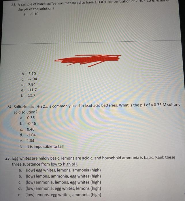 Solved 23. A sample of black coffee was measured to have a | Chegg.com