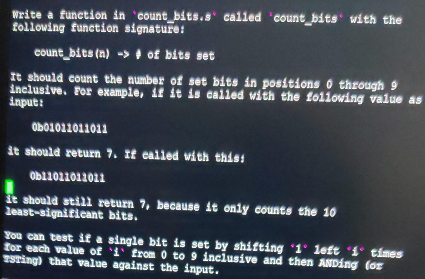 Solved Write a function in count_bits.sº called 'count_bits | Chegg.com
