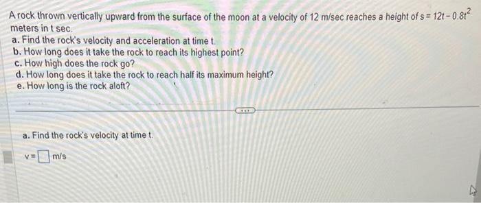 Solved A rock thrown vertically upward from the surface of | Chegg.com