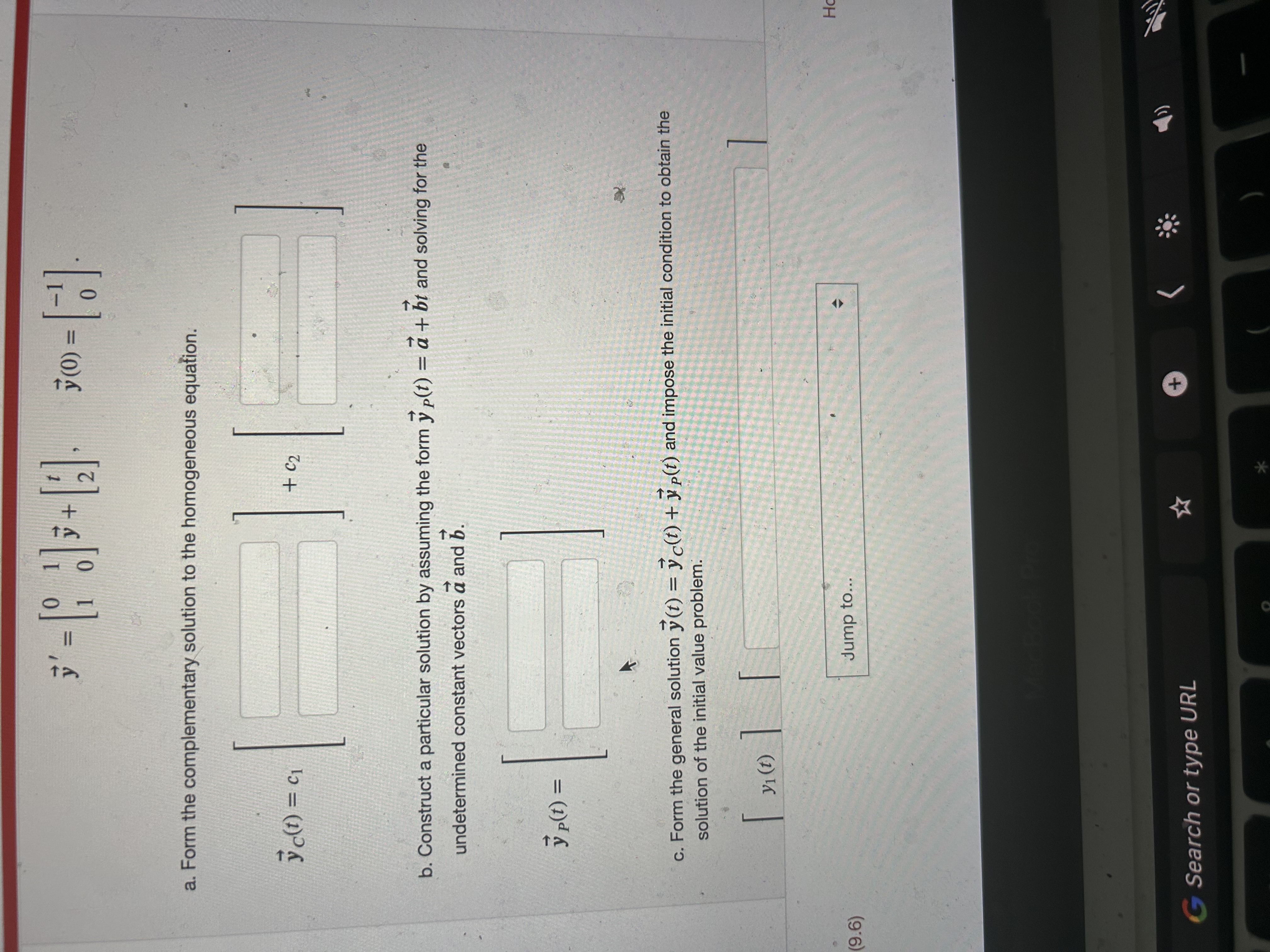 Solved vec(y)'=[0110]vec(y)+[t2],vec(y)(0)=[-10]a. ﻿Form the | Chegg.com