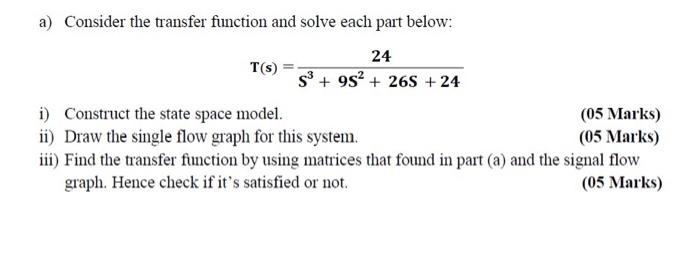 Solved a) Consider the transfer function and solve each part | Chegg.com