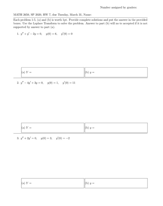 Solved Number assigned by graders MATH 2650, SP 2020, HW 7, | Chegg.com
