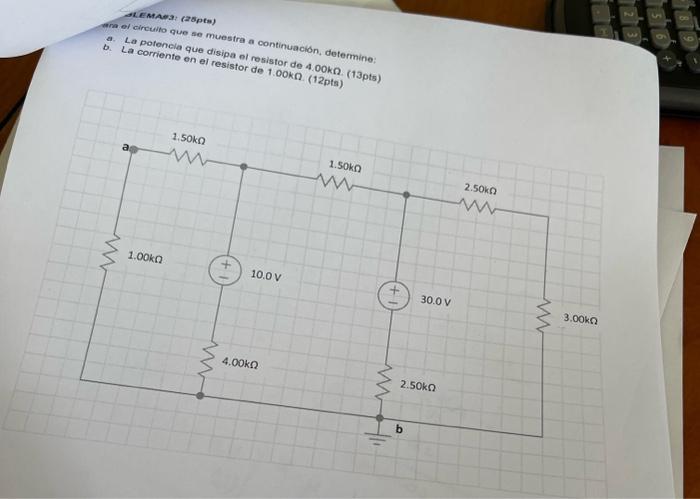 TLENAWA (2spta) tha of circulto que se muestra a continuación, determine: a. La potencia que disipa nl rosistor de \( 4.00 \m