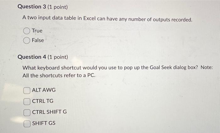 Solved A two input data table in Excel can have any number | Chegg.com