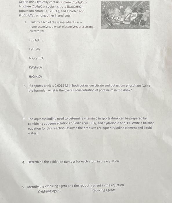 Solved Sports drink typically contain sucrose (C12H22011),