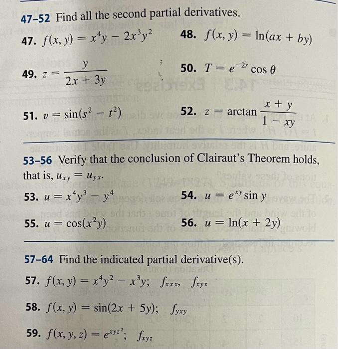 47 52 Find All The Second Partial Derivatives 47