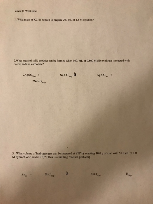 Solved Week 11 Worksheet 1. What Mass Of KCl Is Needed To | Chegg.com