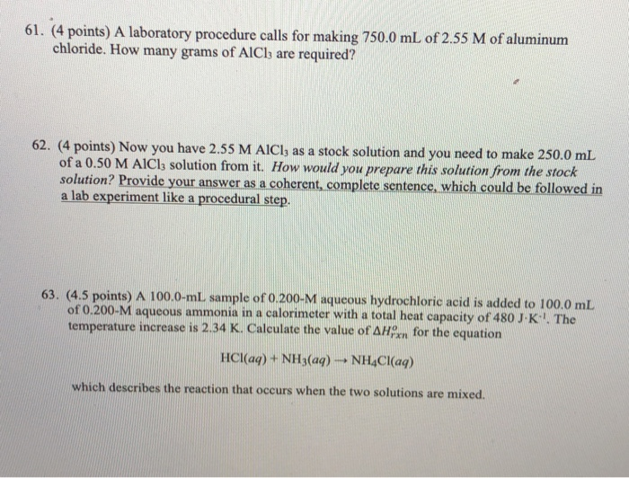 Solved 61. (4 points) A laboratory procedure calls for