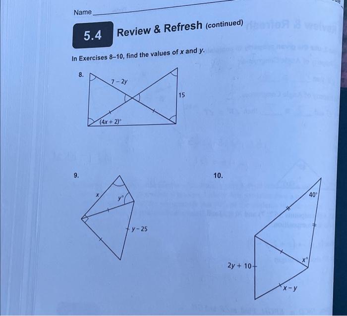 Solved In Exercises 8-10, find the values of x and y. | Chegg.com