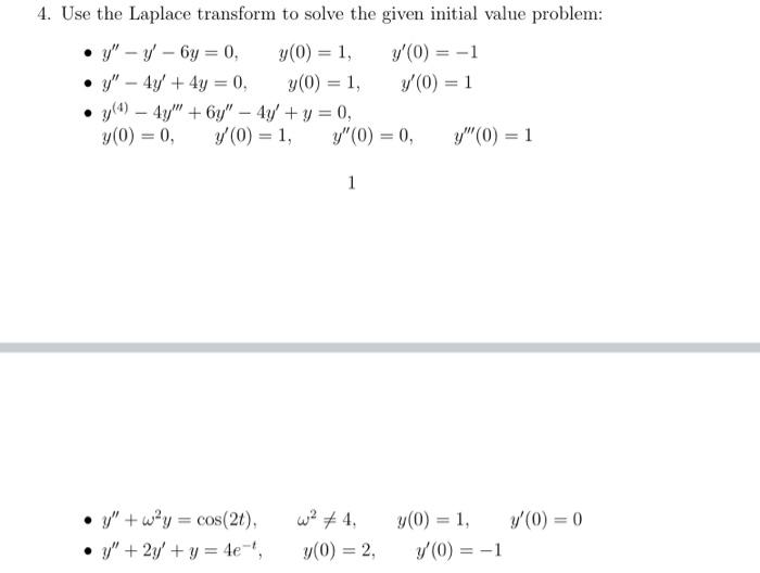 Use the Laplace transform to solve the given initial value problem: - \( y^{\prime \prime}-y^{\prime}-6 y=0, \quad y(0)=1, \q