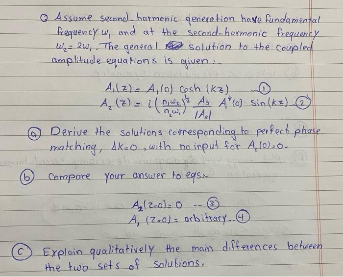 Assume Second Harmonic Generation Have Fundamental Chegg Com